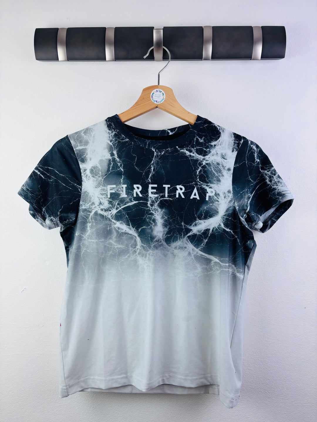 Firetrap Black Marble Logo T-Shirt 11-12 Years-Tops-Second Snuggle Preloved