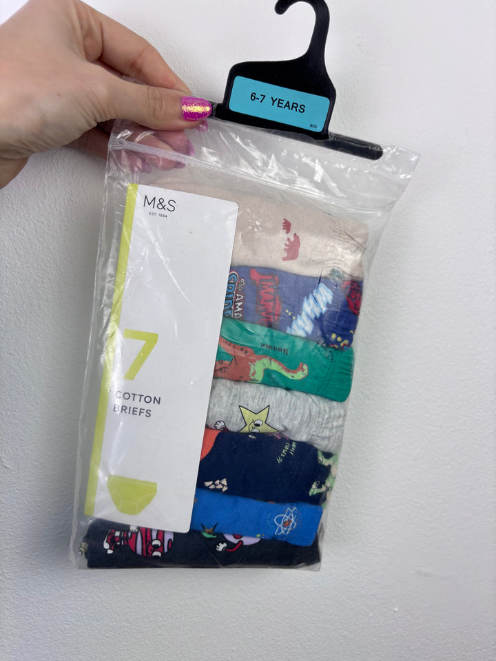 M&S 7 Pack Cotton Briefs 6-7 Years-Underwear-Second Snuggle Preloved
