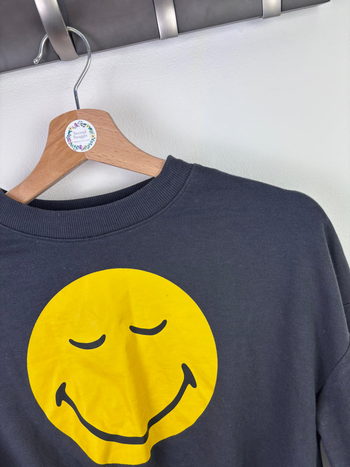 H&M Black Cropped Sweatshirt With Smiley Print 10–12 Years-Jumpers-Second Snuggle Preloved
