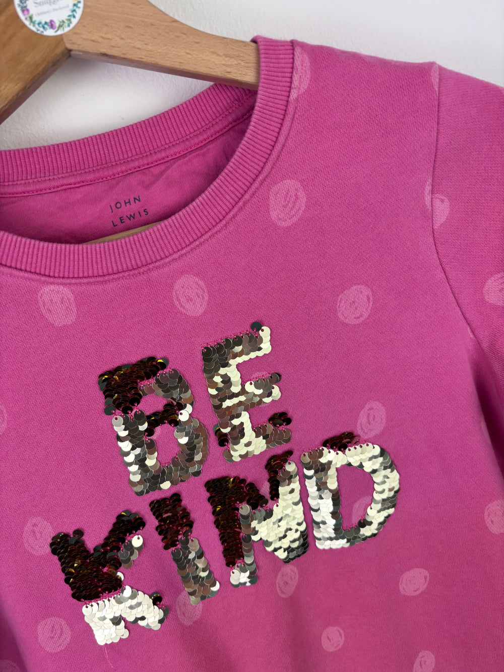 John Lewis Pink Be Kind Sequin Sweatshirt 12 Years-Jumpers-Second Snuggle Preloved