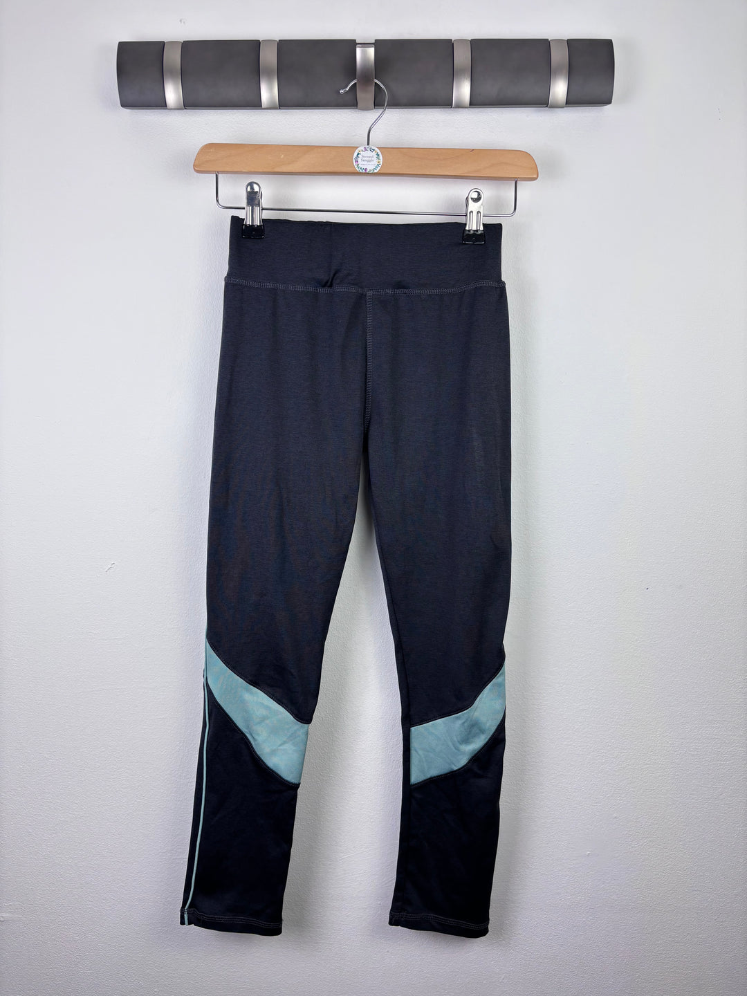 John Lewis Black Sports Leggings With Blue Panels 10 Years-Leggings-Second Snuggle Preloved