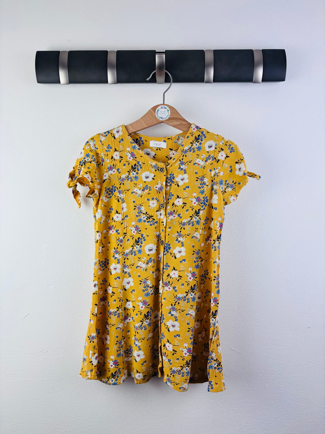 Next Yellow Floral Button Dress Tie Sleeves 3 Years-Dresses-Second Snuggle Preloved