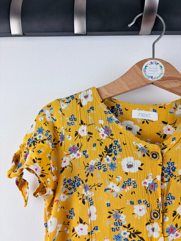 Next Yellow Floral Button Dress Tie Sleeves 3 Years-Dresses-Second Snuggle Preloved