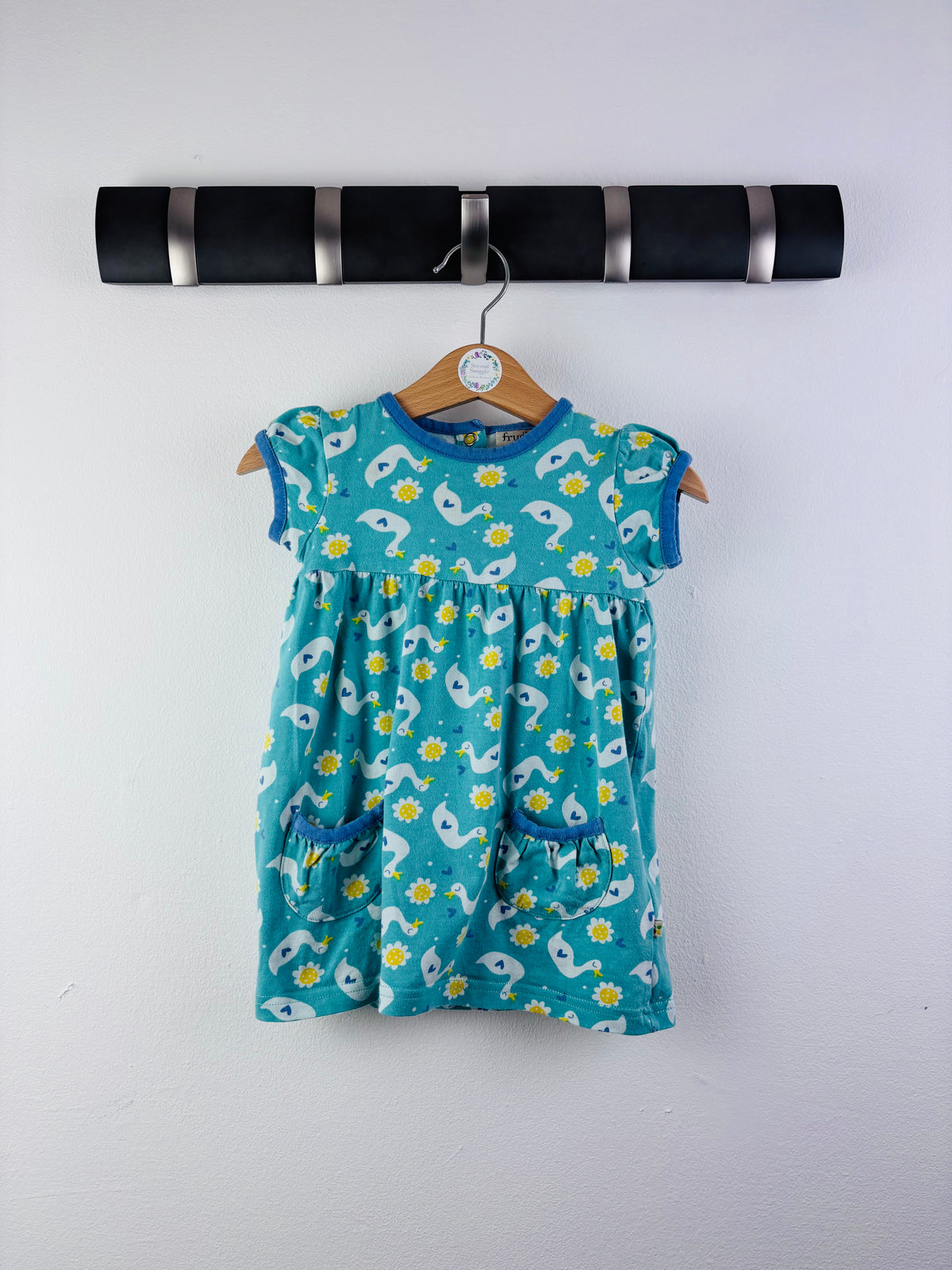 Frugi Teal Duck Print Baby Dress 3-6 Months-Dresses-Second Snuggle Preloved
