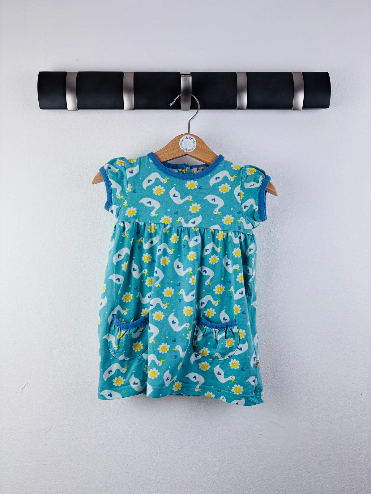 Frugi Teal Duck Print Baby Dress 3-6 Months-Dresses-Second Snuggle Preloved