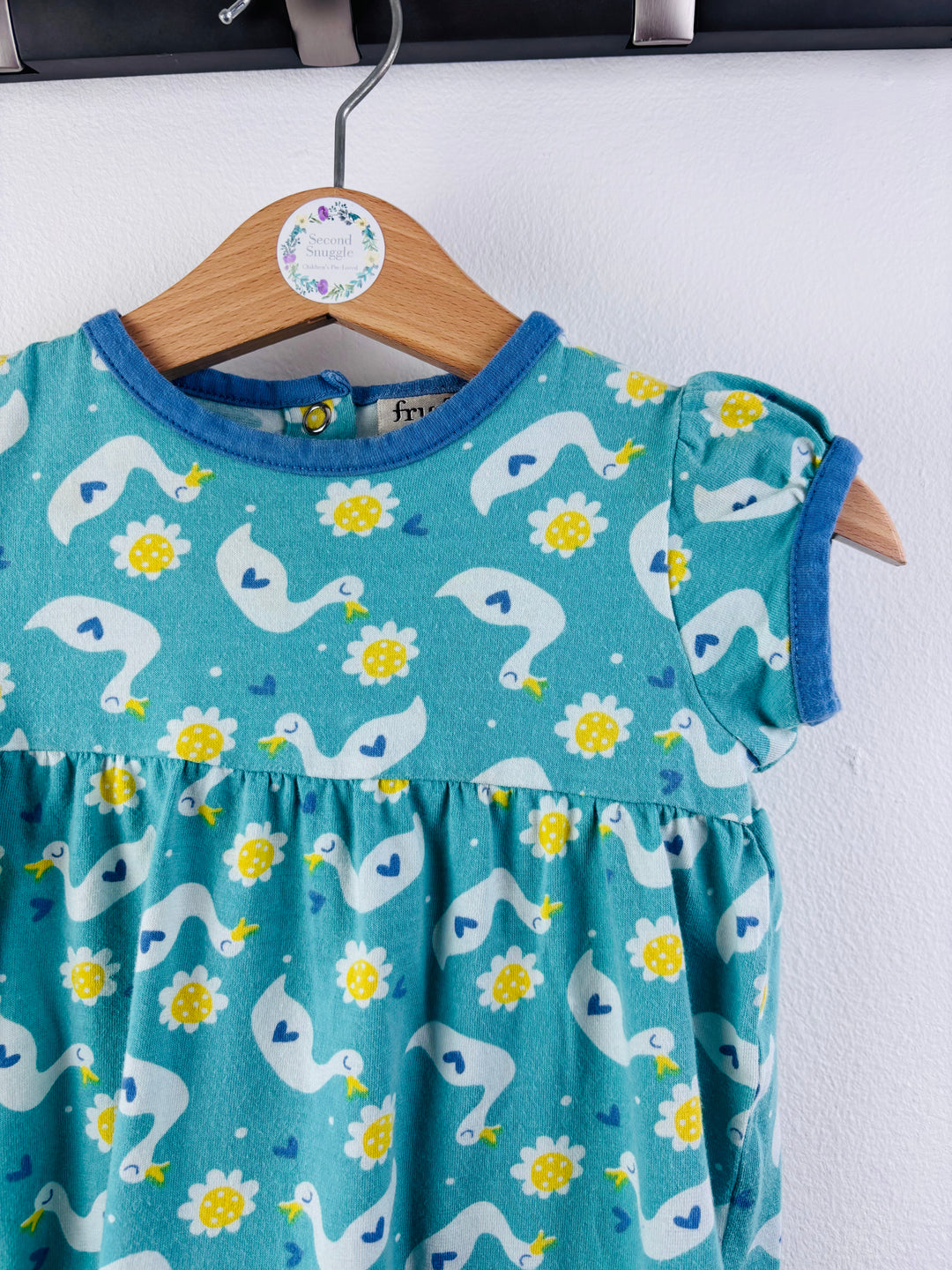 Frugi Teal Duck Print Baby Dress 3-6 Months