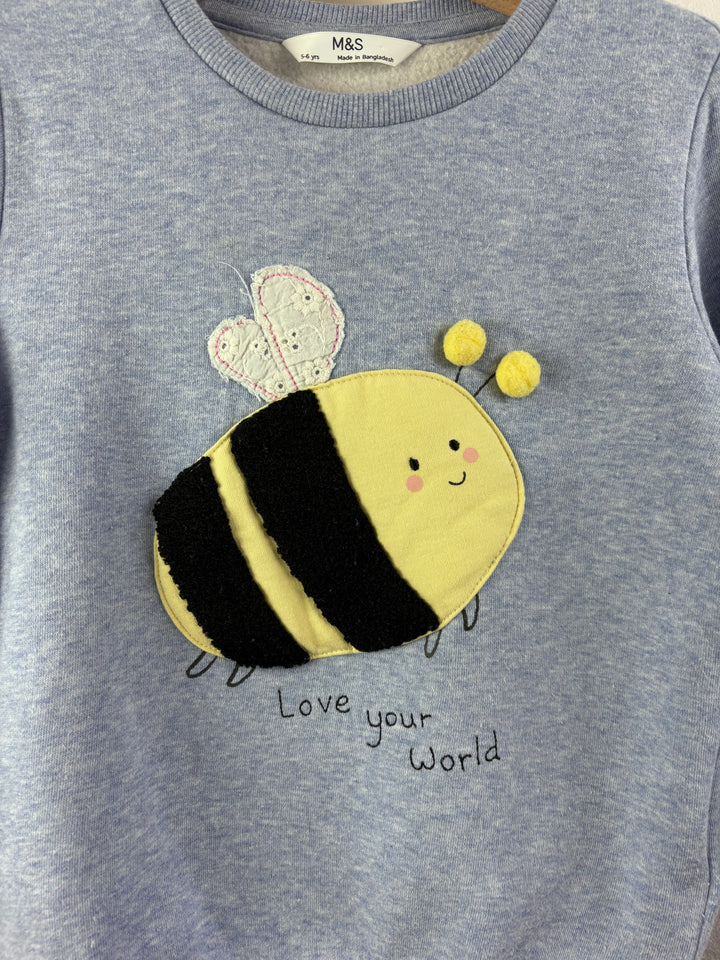 M&S Grey Bee Appliqué Sweatshirt 5-6 Years