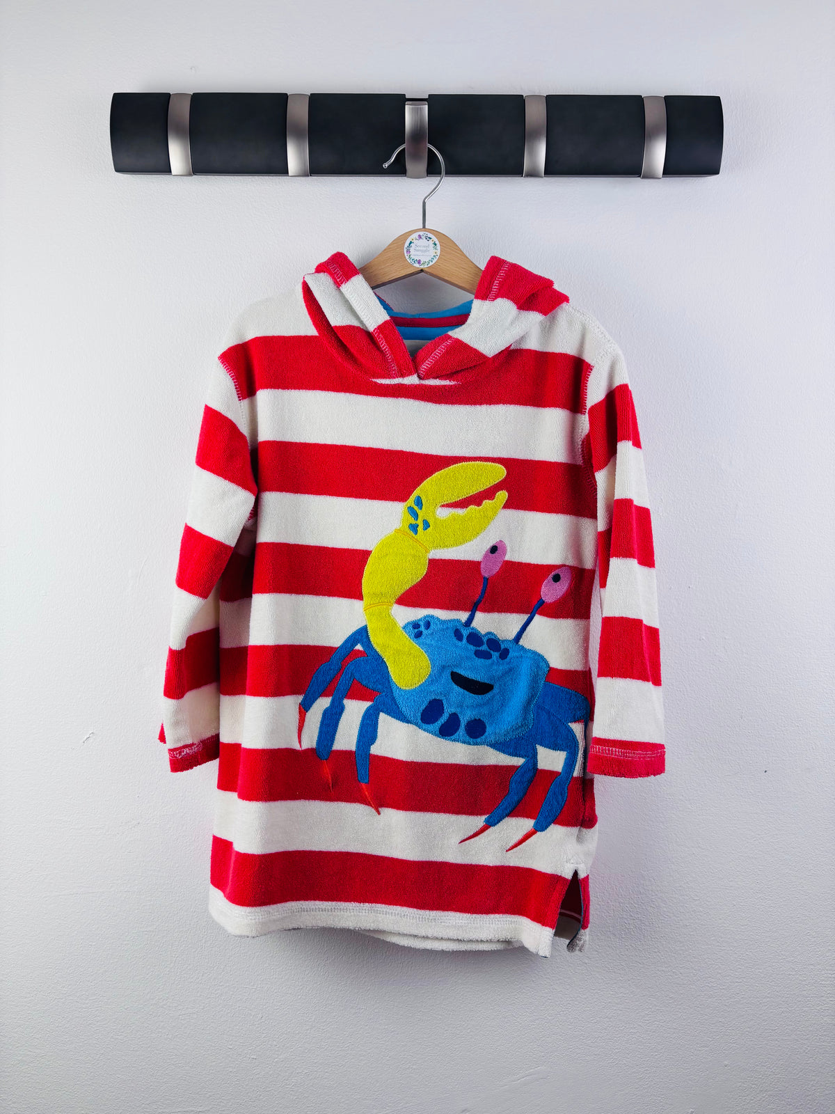 Boden Red Stripe Crab Towelling Hoodie 4-5 Years-Swimming-Second Snuggle Preloved