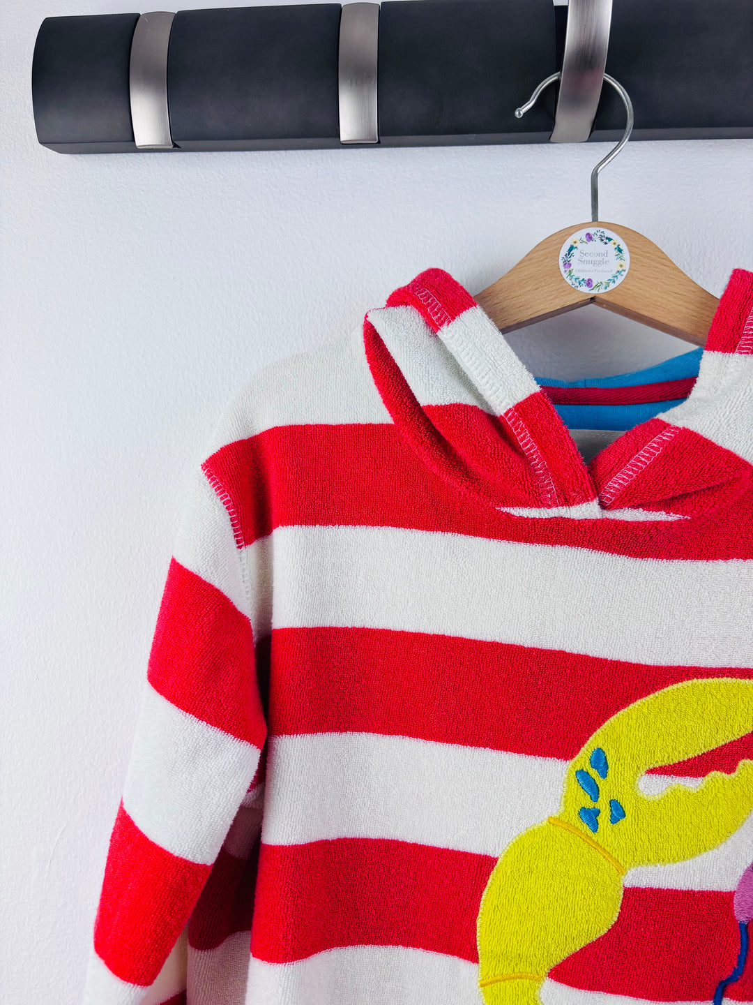Boden Red Stripe Crab Towelling Hoodie 4-5 Years
