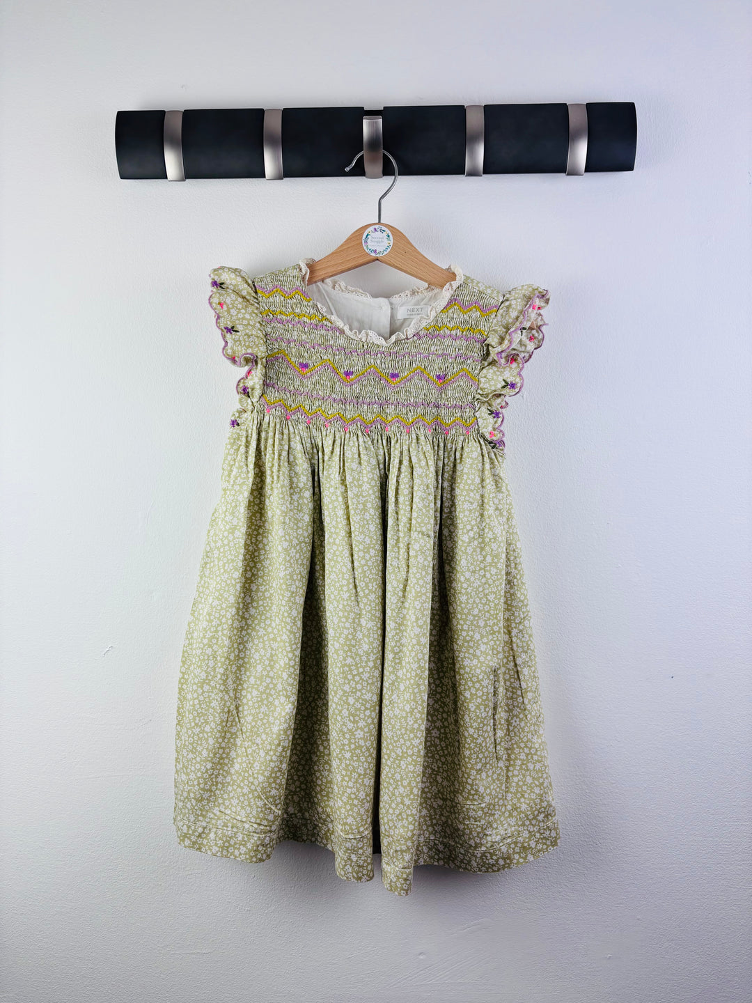 Next Green Smocked Floral Dress 4-5 Years-Dresses-Second Snuggle Preloved