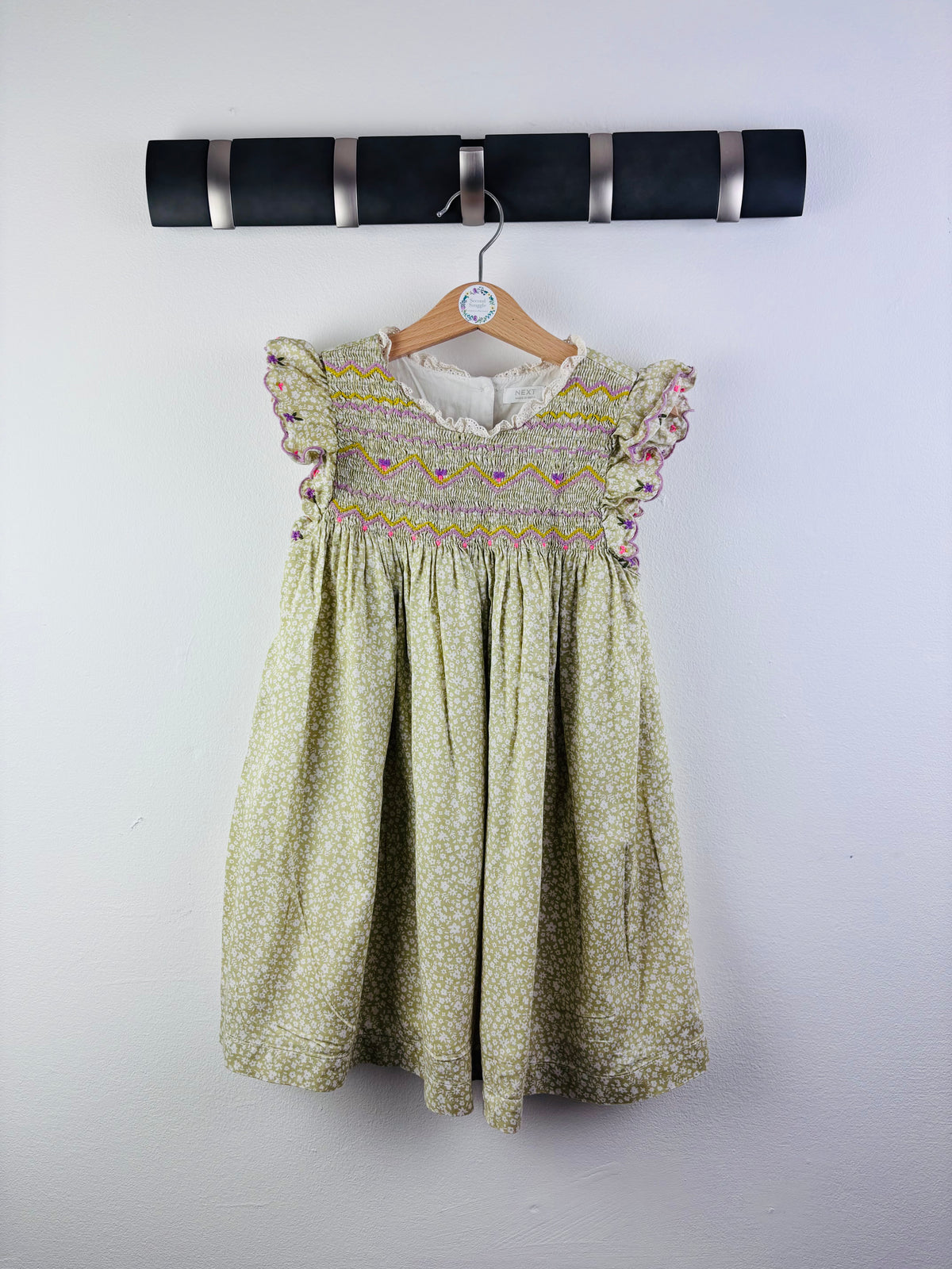 Next Green Smocked Floral Dress 4-5 Years-Dresses-Second Snuggle Preloved