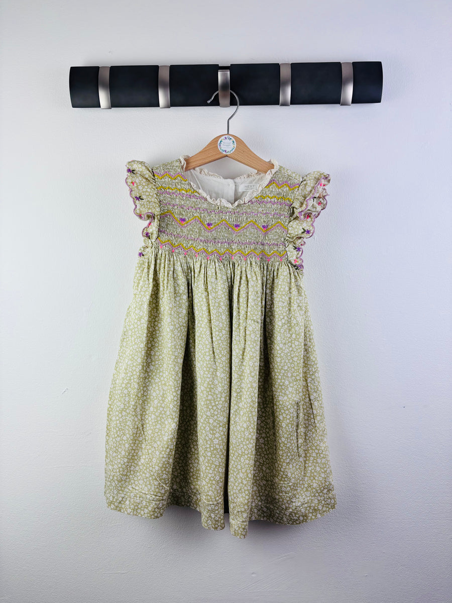 Next Green Smocked Floral Dress 4-5 Years-Dresses-Second Snuggle Preloved