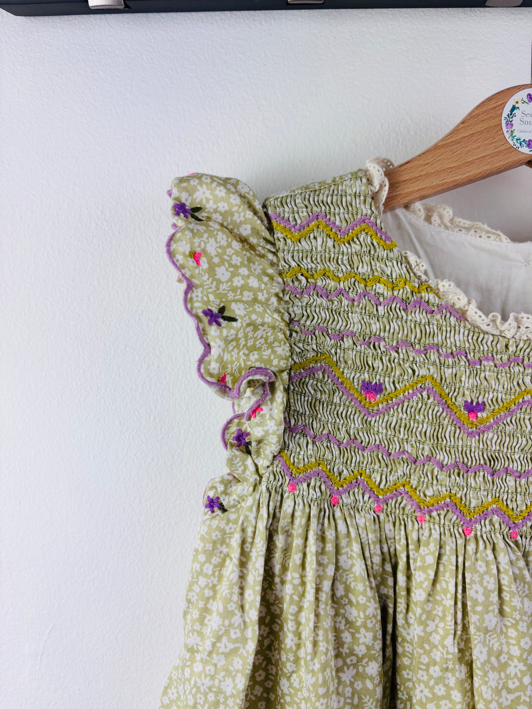 Next Green Smocked Floral Dress 4-5 Years-Dresses-Second Snuggle Preloved