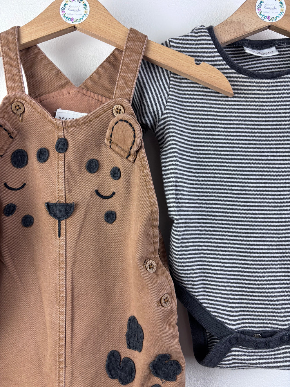 Next Brown Bear Dungaree Set with Bodysuit 3-6 Months-Dungarees-Second Snuggle Preloved