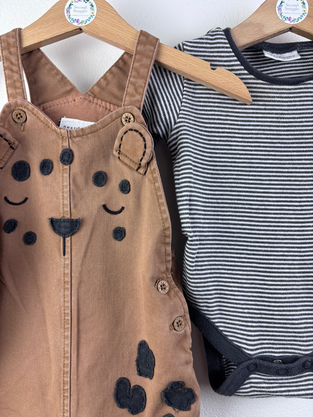 Next Brown Bear Dungaree Set with Bodysuit 3-6 Months-Dungarees-Second Snuggle Preloved