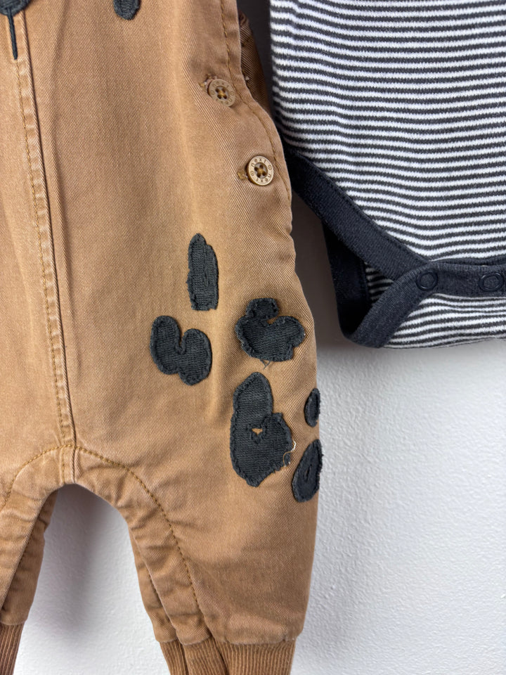 Next Brown Bear Dungaree Set with Bodysuit 3-6 Months-Dungarees-Second Snuggle Preloved