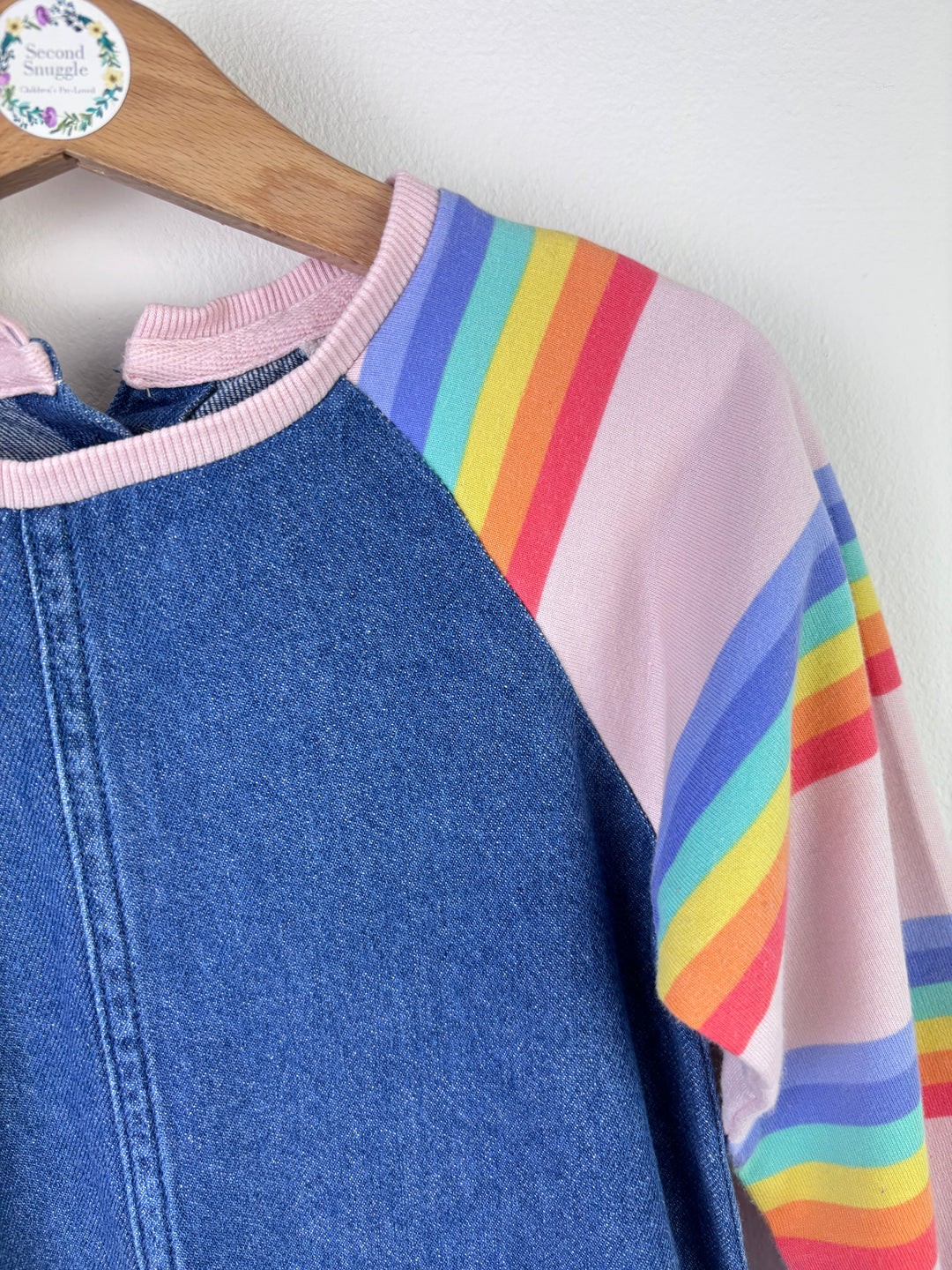 Next Denim Dress With Rainbow Sleeves 4-5 Years-Dresses-Second Snuggle Preloved