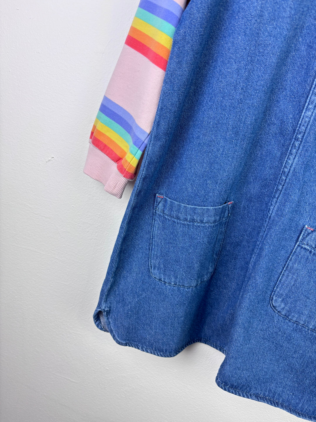Next Denim Dress With Rainbow Sleeves 4-5 Years-Dresses-Second Snuggle Preloved