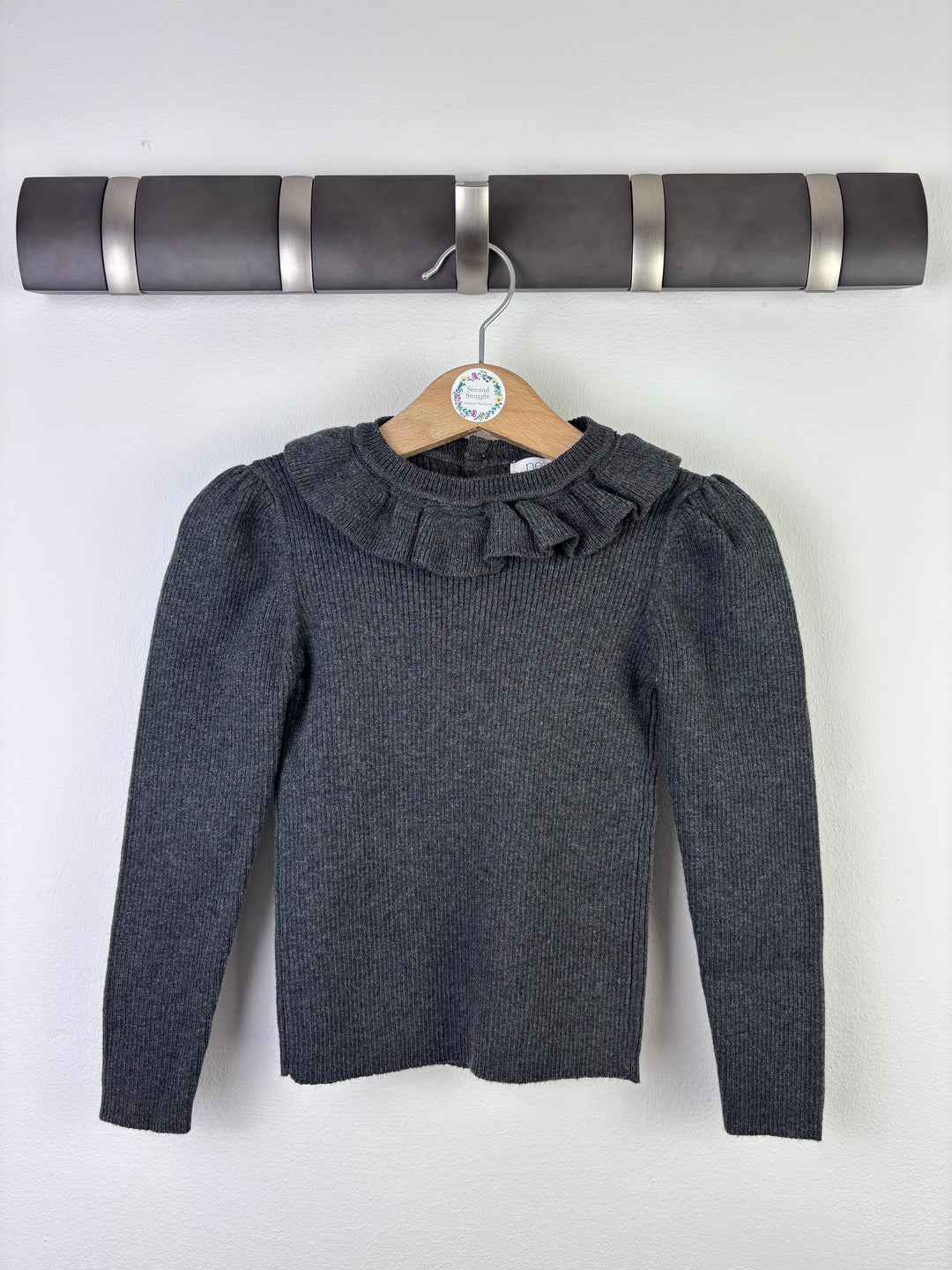 Next Grey Ribbed Frill Jumper 12-18 Months-Tops-Second Snuggle Preloved