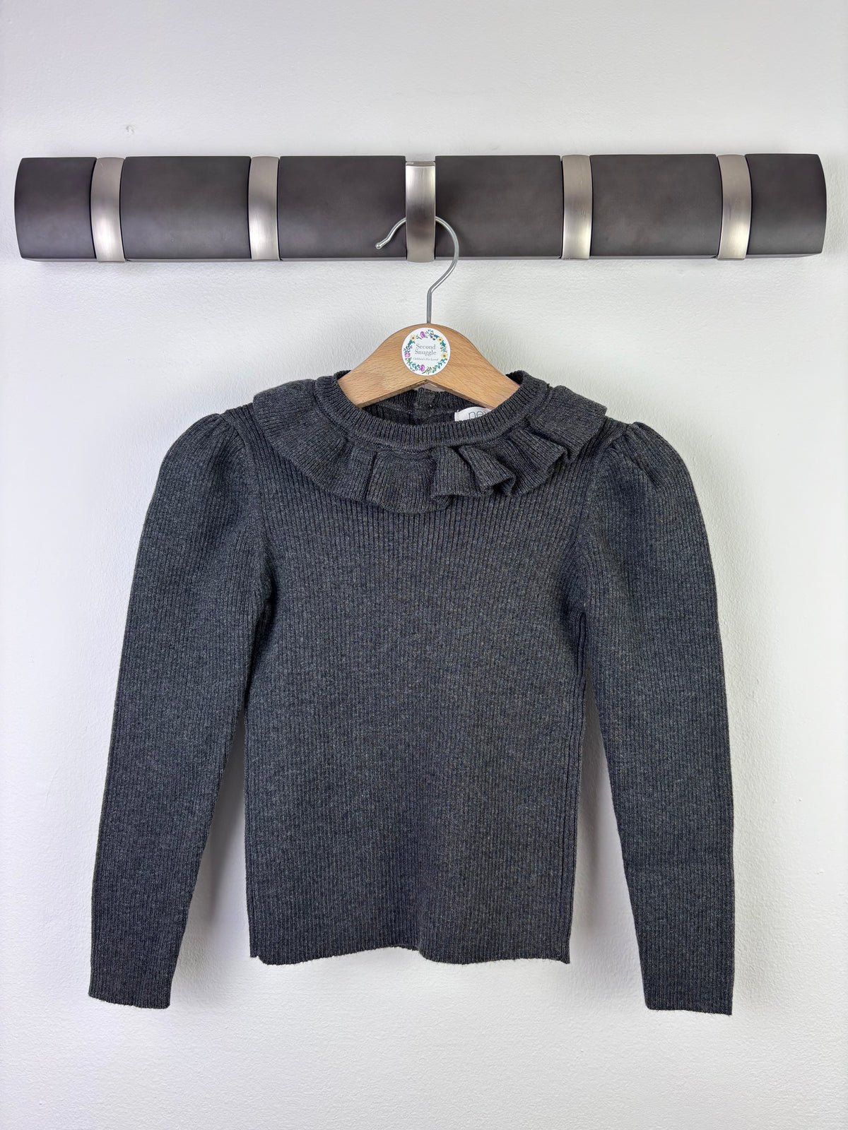 Next Grey Ribbed Frill Jumper 12-18 Months-Tops-Second Snuggle Preloved