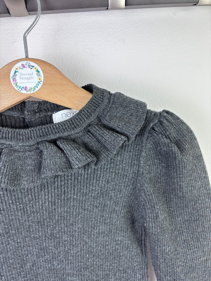 Next Grey Ribbed Frill Jumper 12-18 Months-Tops-Second Snuggle Preloved