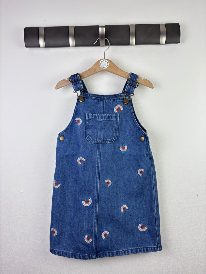 Tu Rainbow Embroidered Denim Pinafore Dress 4–5 Years-Dresses-Second Snuggle Preloved