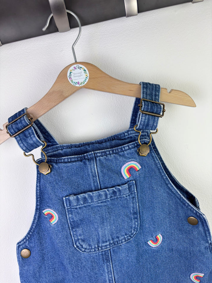 Tu Rainbow Embroidered Denim Pinafore Dress 4–5 Years-Dresses-Second Snuggle Preloved