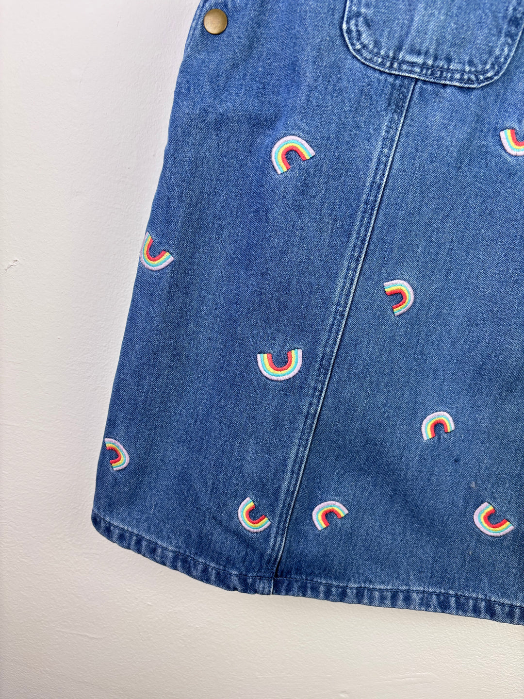 Tu Rainbow Embroidered Denim Pinafore Dress 4–5 Years-Dresses-Second Snuggle Preloved