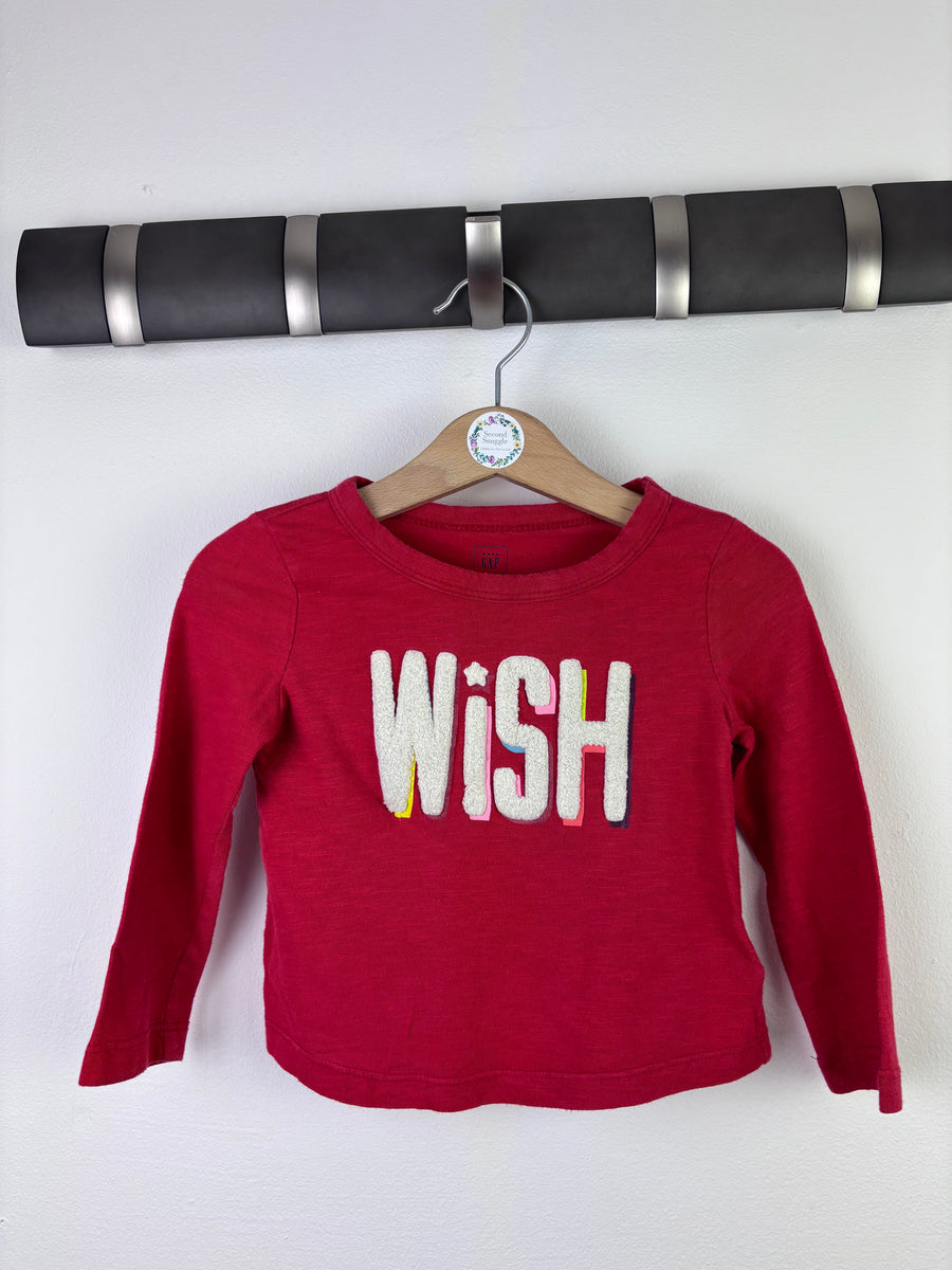Gap Red “Wish” Long Sleeve Top 18–24 Months-Tops-Second Snuggle Preloved