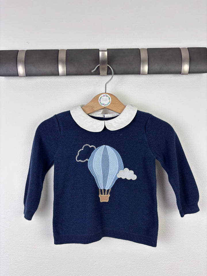Tu Navy Jumper with Hot Air Balloon Motif 3–6 Months-Jumpers-Second Snuggle Preloved