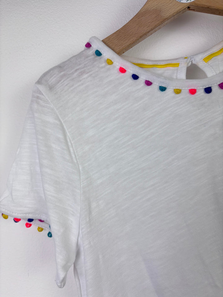 Boden White Pom Pom Trim T-Shirt 7–8 Years-Tops-Second Snuggle Preloved