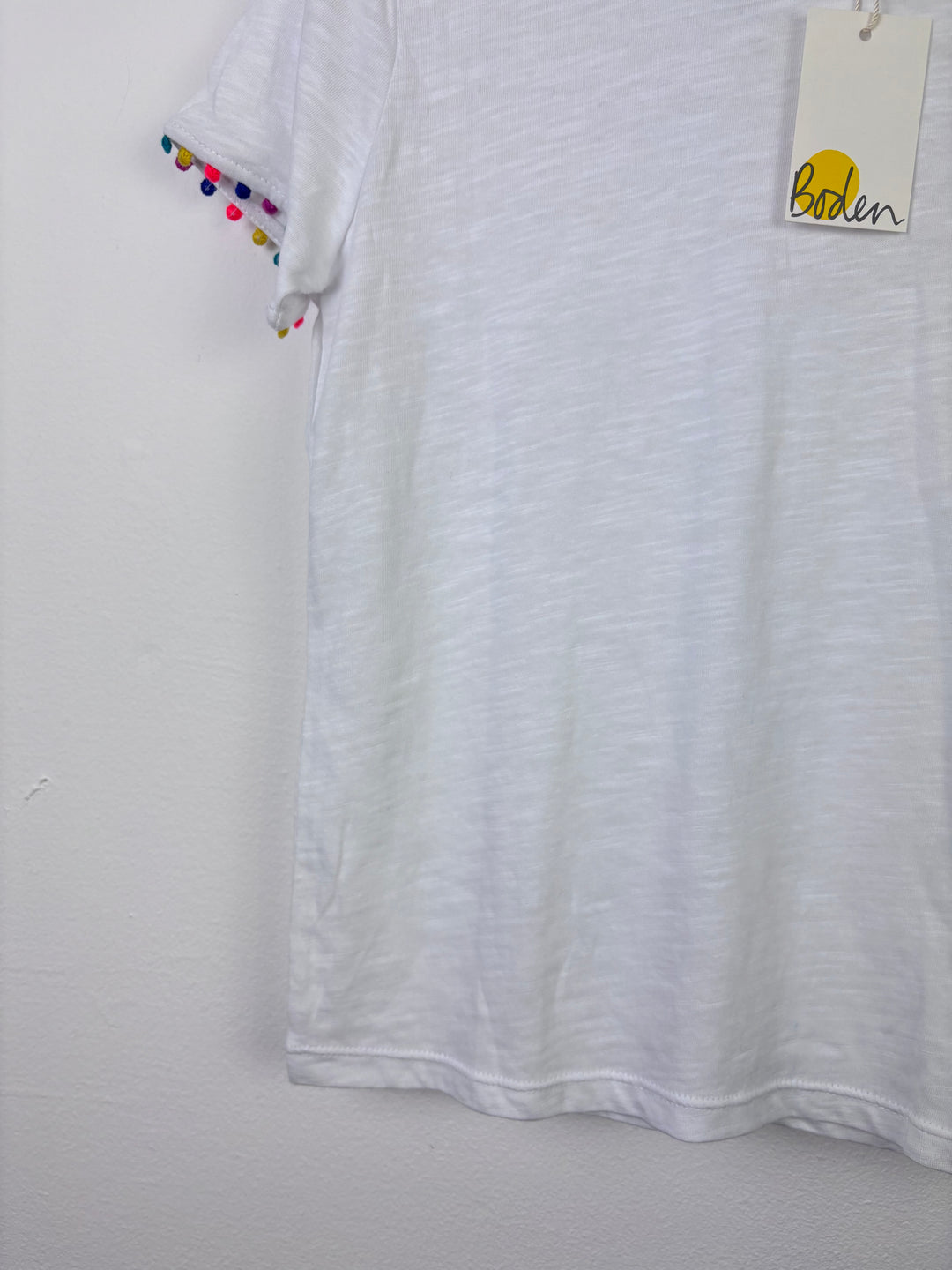 Boden White Pom Pom Trim T-Shirt 7–8 Years-Tops-Second Snuggle Preloved