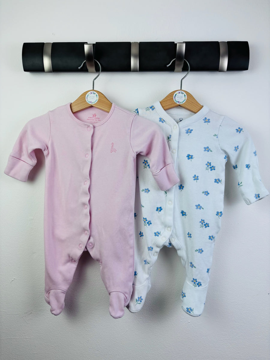 Next Pink & Floral Sleepsuits Set Up To 1 Month-Sleepsuits-Second Snuggle Preloved