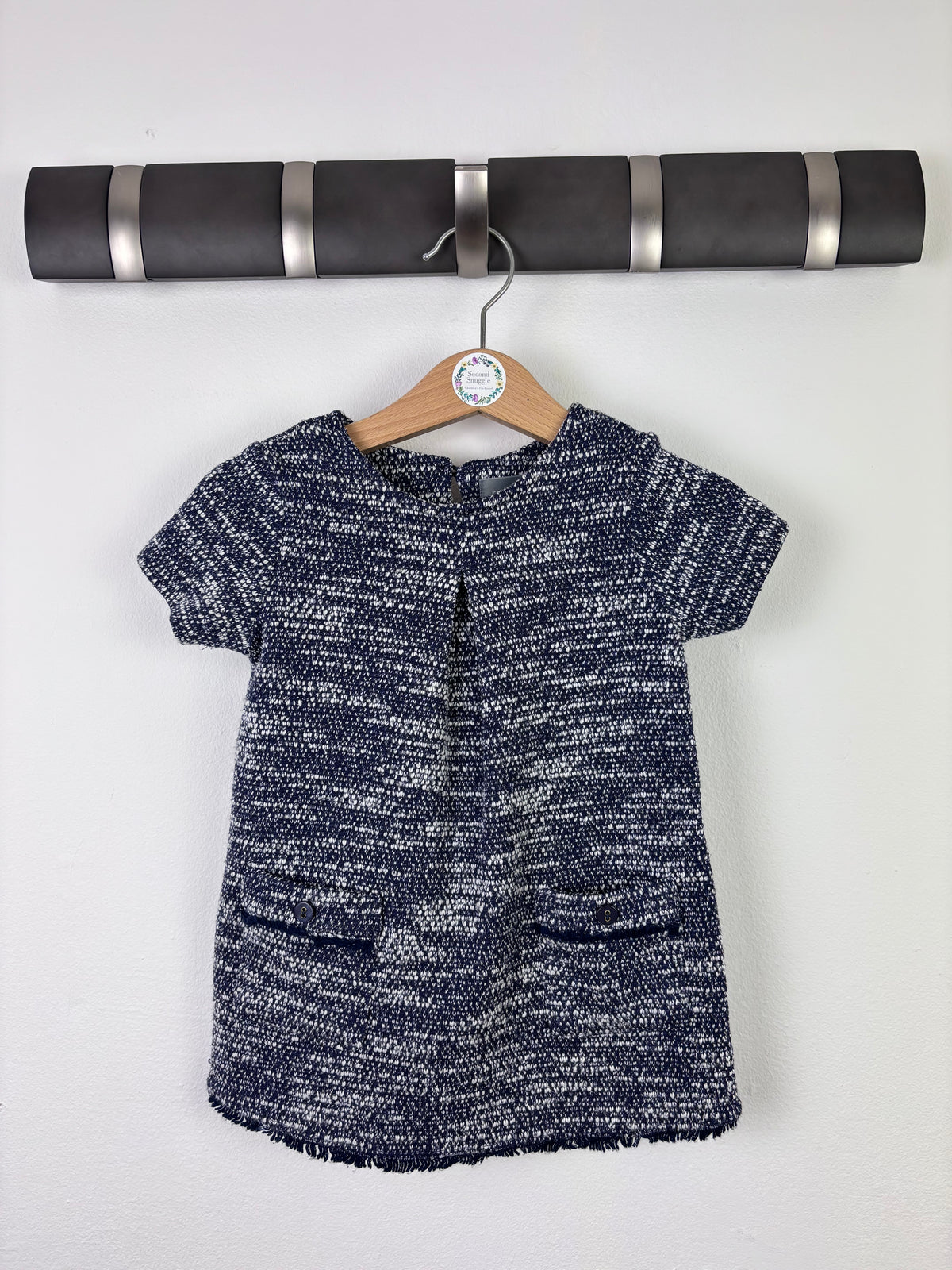 Next Navy Textured Short Sleeve Dress 6–9 Months-Dresses-Second Snuggle Preloved