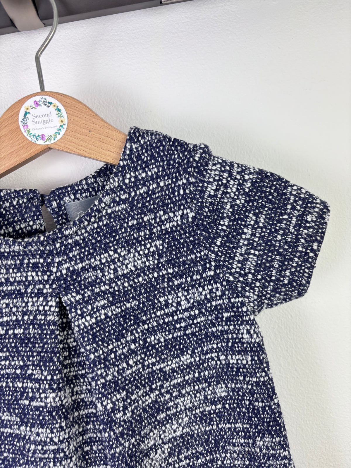 Next Navy Textured Short Sleeve Dress 6–9 Months-Dresses-Second Snuggle Preloved