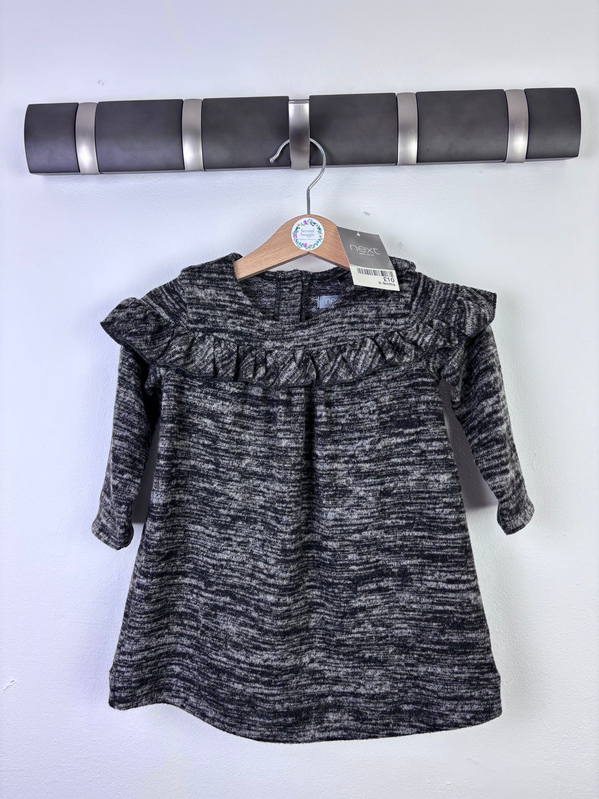 Next Grey Marl Frill Dress 6–9 Months-Dresses-Second Snuggle Preloved