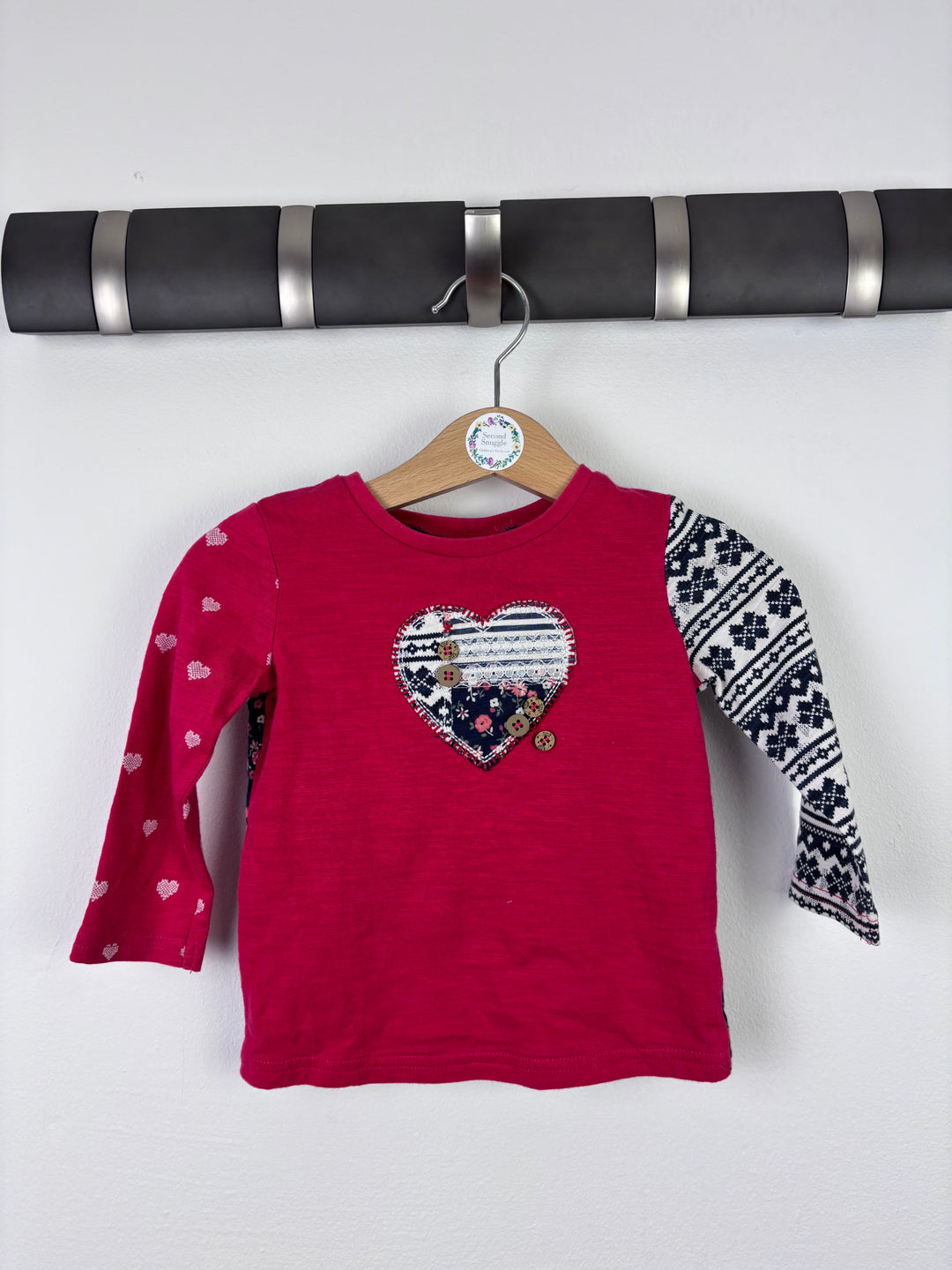 Next Red Patchwork Heart Long Sleeve Top 6–9 Months-Tops-Second Snuggle Preloved