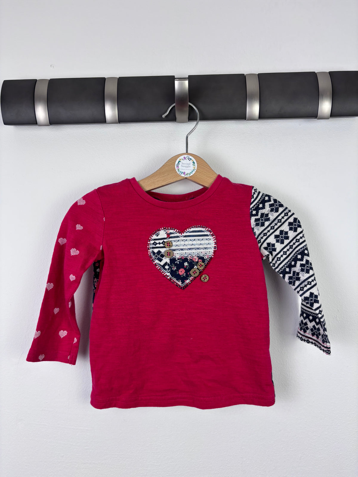 Next Red Patchwork Heart Long Sleeve Top 6–9 Months-Tops-Second Snuggle Preloved