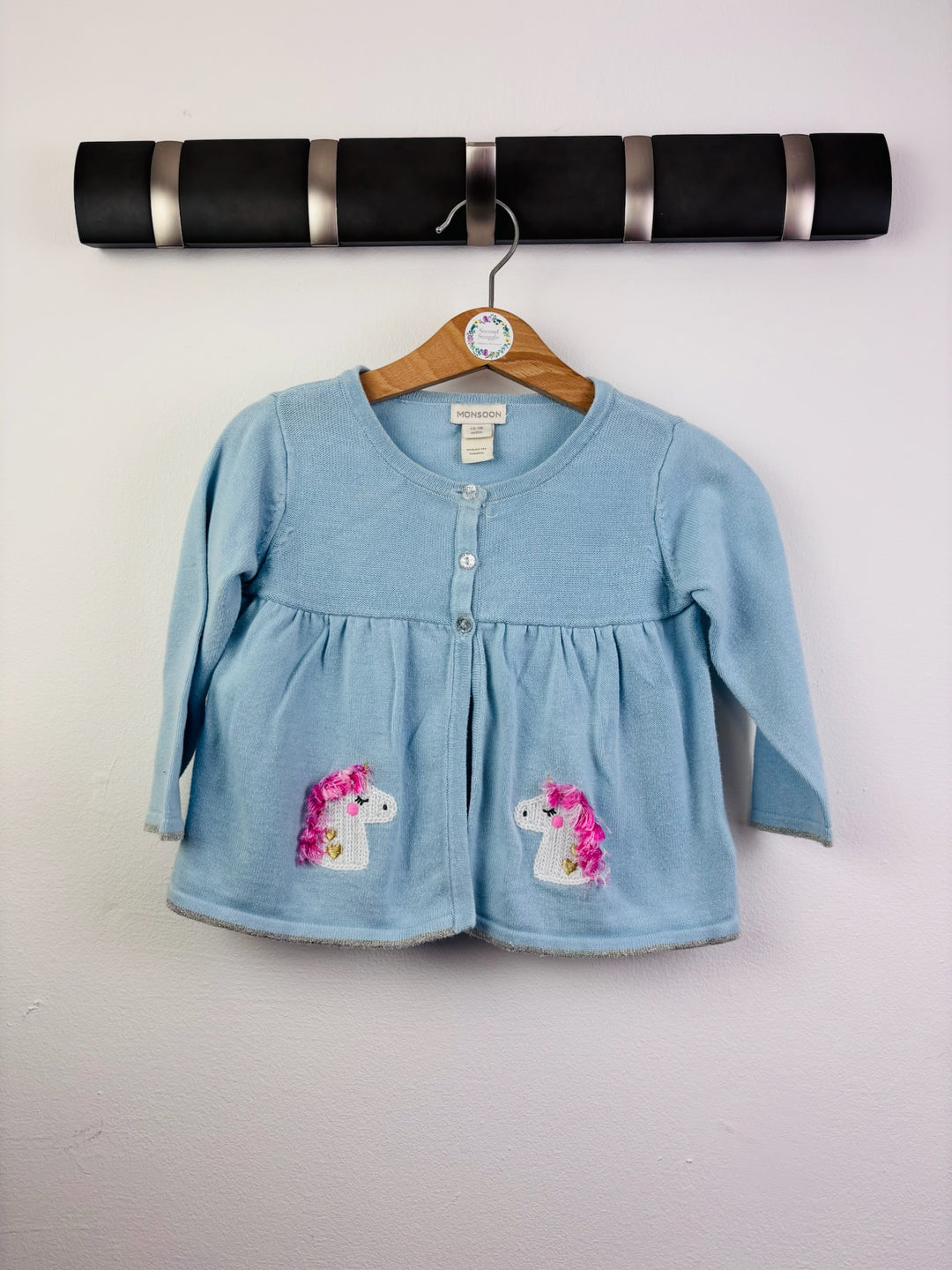 Monsoon Blue Unicorn Cardigan 12-18 Months