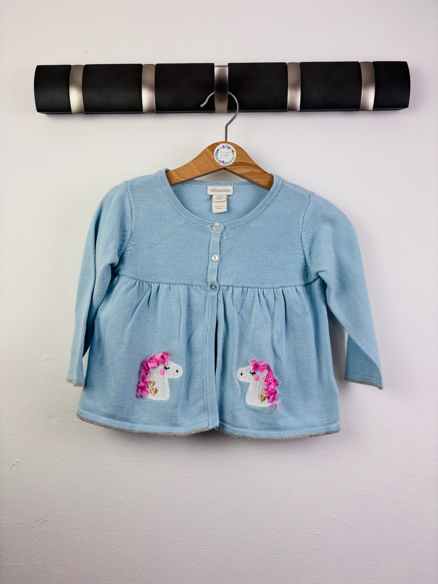 Monsoon Blue Unicorn Cardigan 12-18 Months-Cardigans-Second Snuggle Preloved