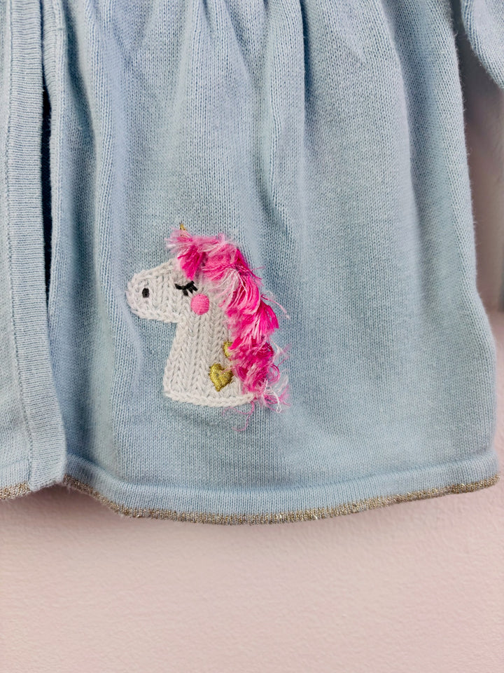 Monsoon Blue Unicorn Cardigan 12-18 Months