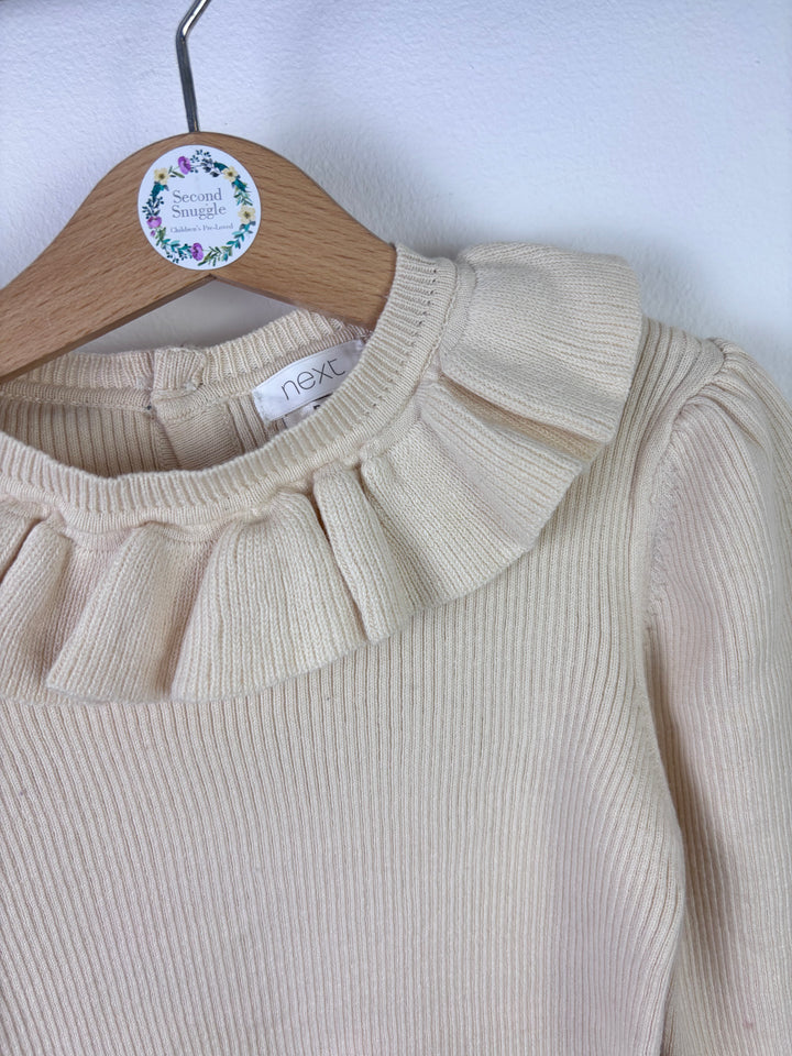 Next Cream Ribbed Frill Neck Jumper 5-6 Years-Tops-Second Snuggle Preloved