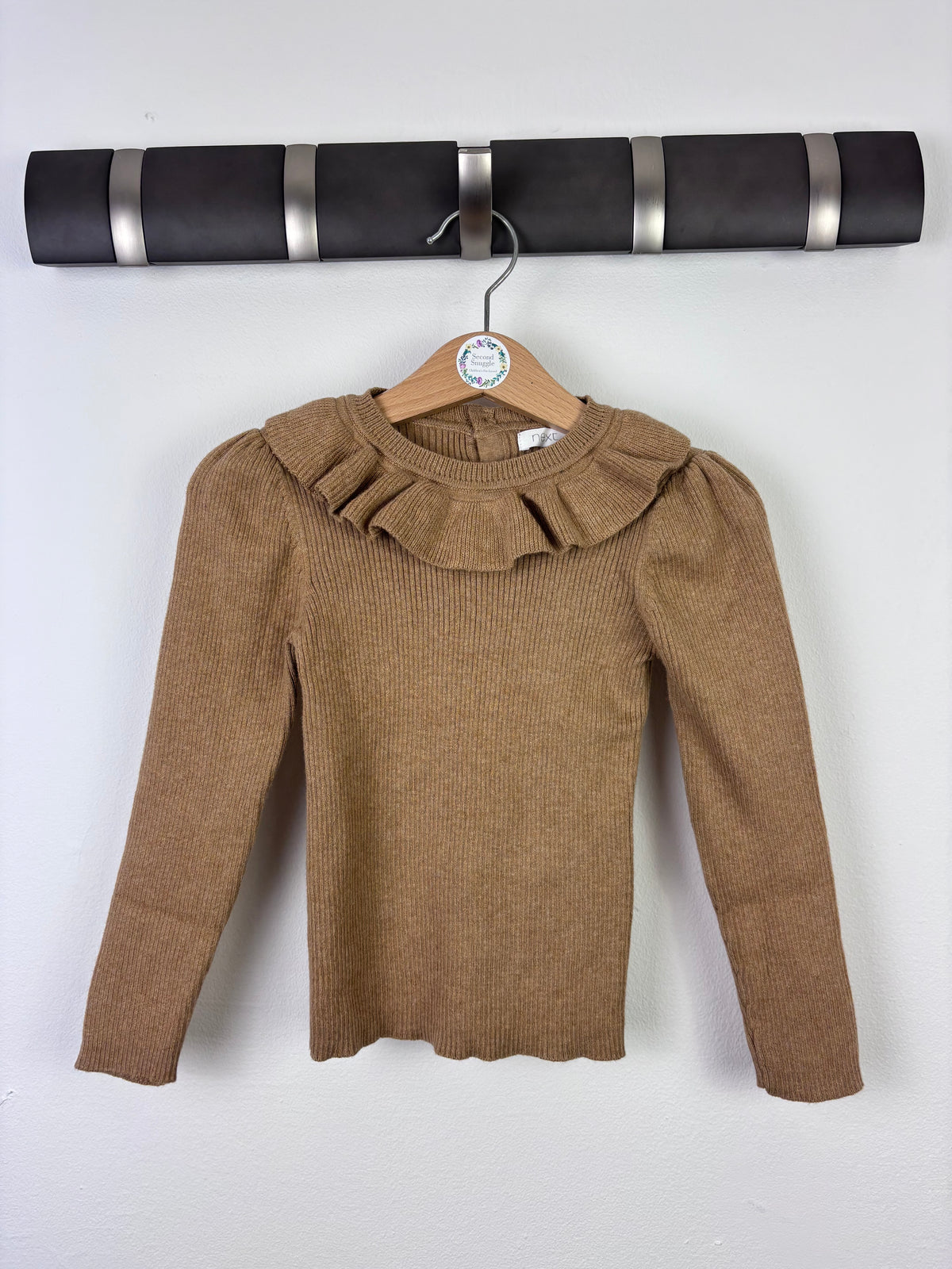 Next Girls Ribbed Frill Neck Long Sleeve Top-Tops-Second Snuggle Preloved