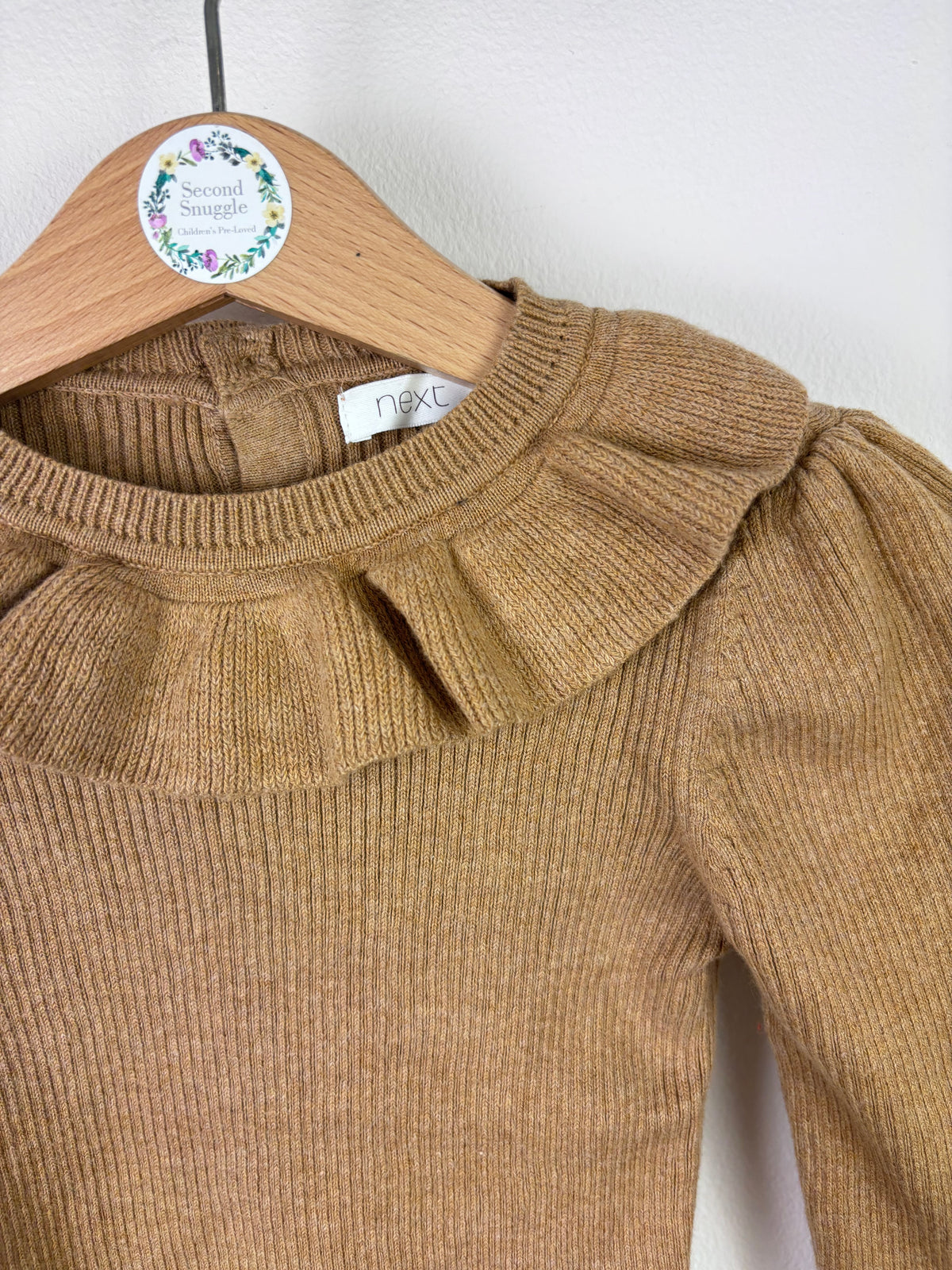 Next Girls Ribbed Frill Neck Long Sleeve Top-Tops-Second Snuggle Preloved