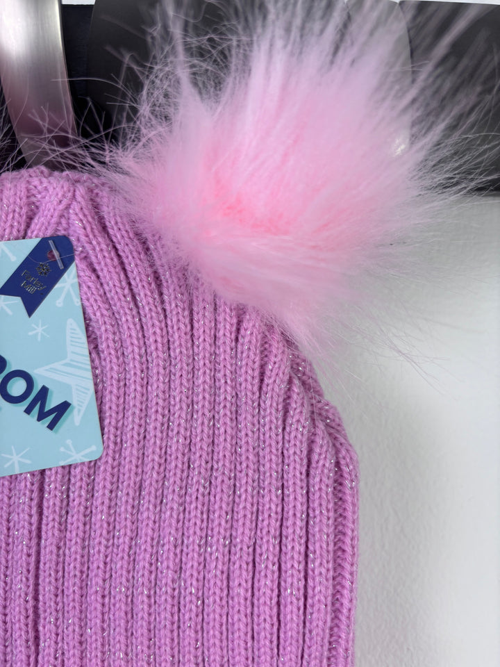 Farley Mill Pink Double Pom Pom Knit Hat 2–6 Years