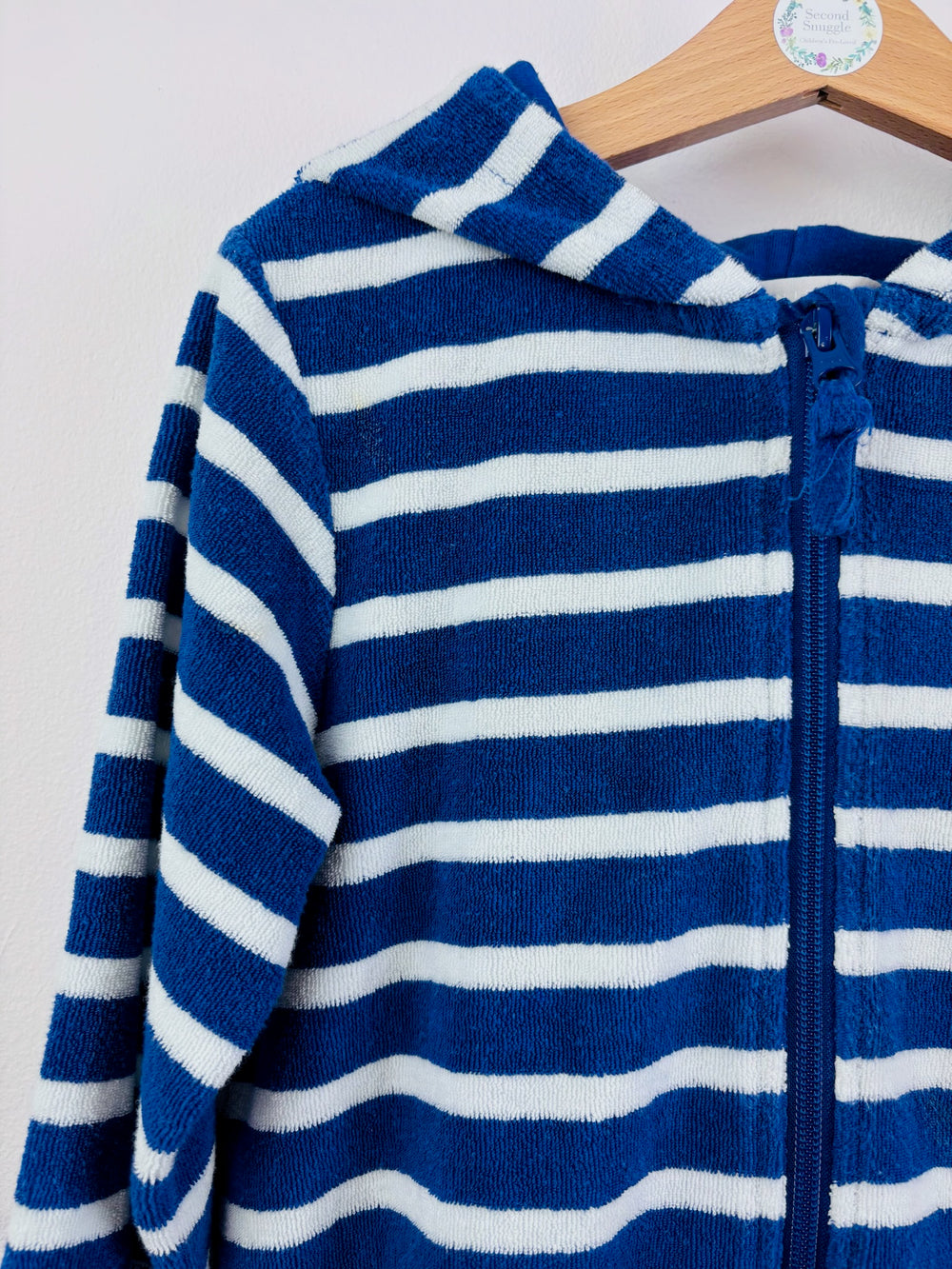 John Lewis Blue Stripe Towelling Hoodie 6-7 Years-Swimming-Second Snuggle Preloved