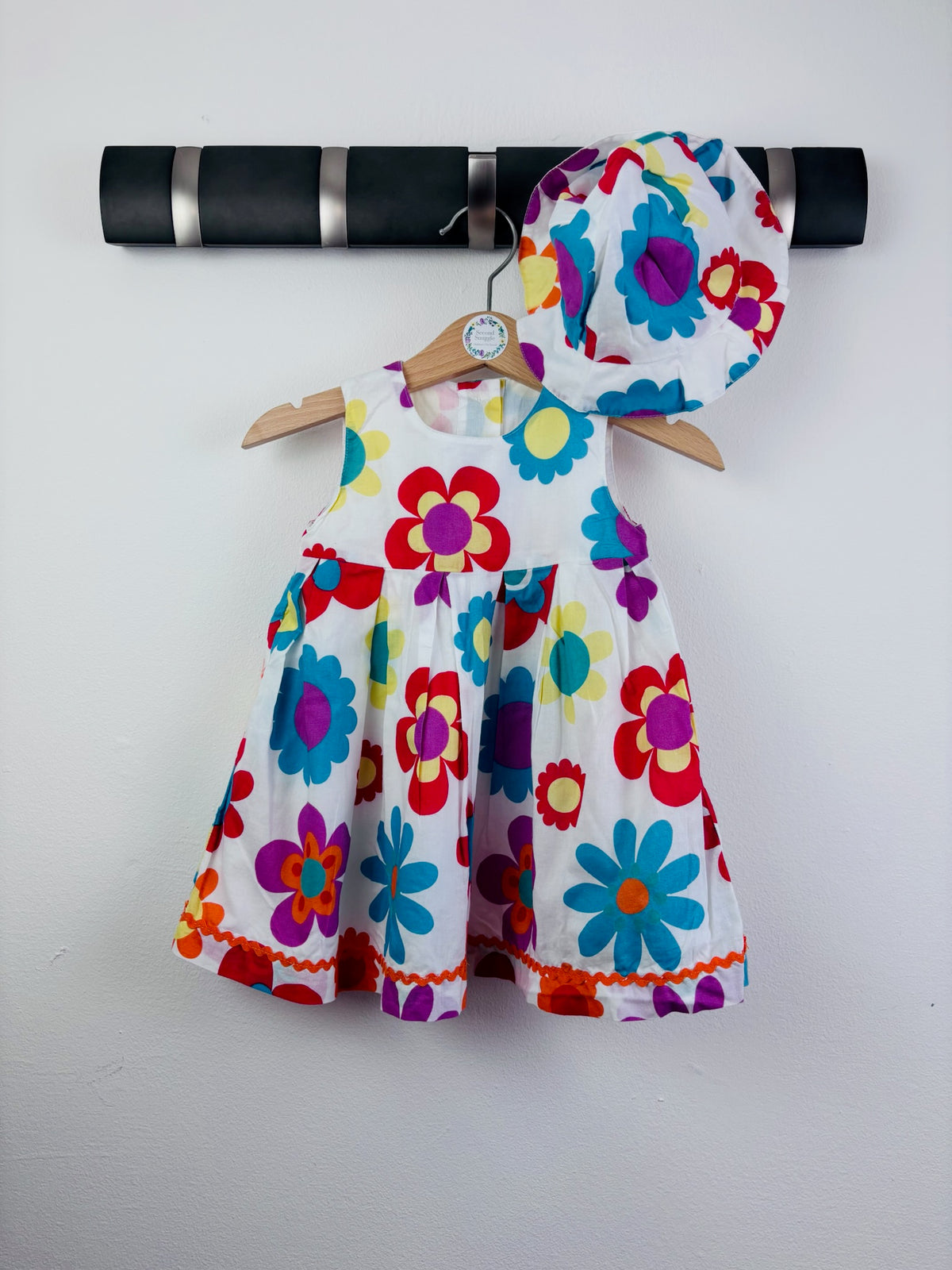 M&S White Floral Dress and Hat Set 3-6 Months-Dresses-Second Snuggle Preloved