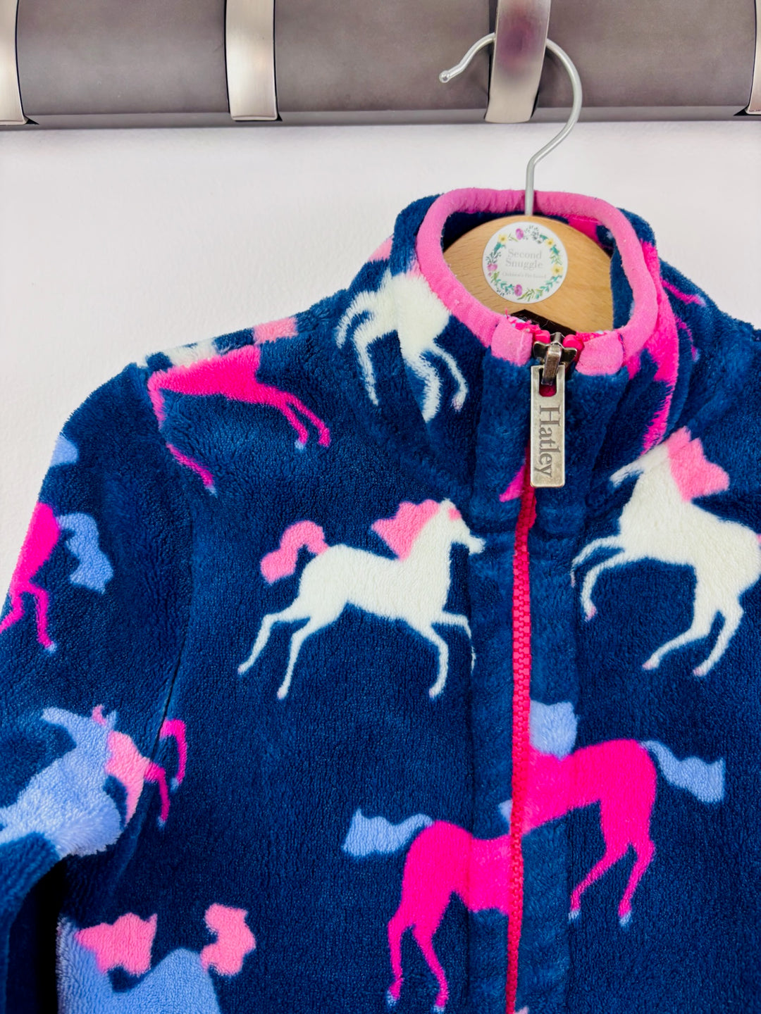 Hatley Navy Horse Print Fleece Jacket 3-4 Years