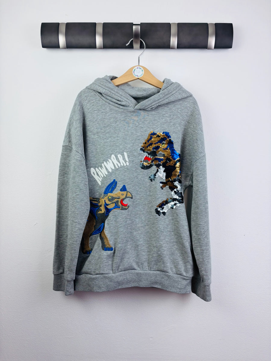 Next Grey Sequin Dinosaur Hoodie 7-8 Years-Hoodies-Second Snuggle Preloved