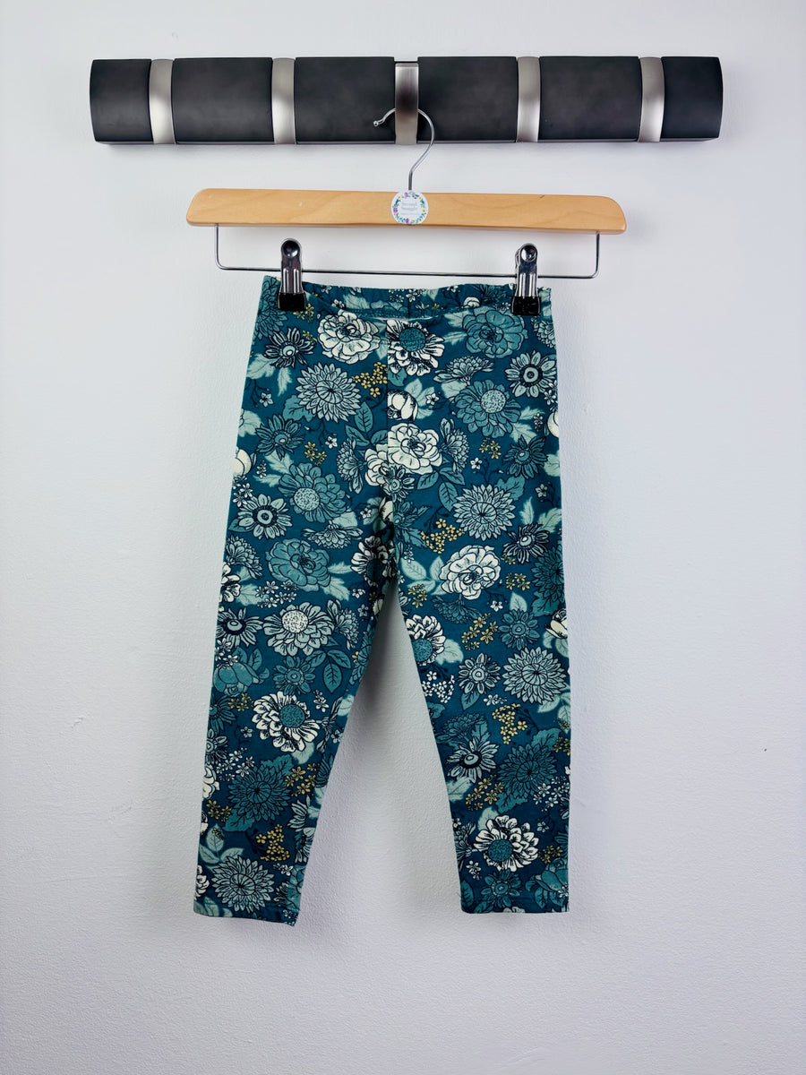 H&M Teal Floral Leggings 2-3 Years-Leggings-Second Snuggle Preloved
